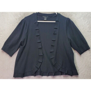 Thesis Crop Cardigan Sweater Women Large Black Knit Rayon Ruffle Trim Open Front